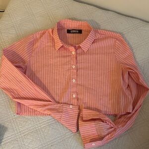 Reformation Pink/red cropped Striped Button-Up Shirt Sz 0